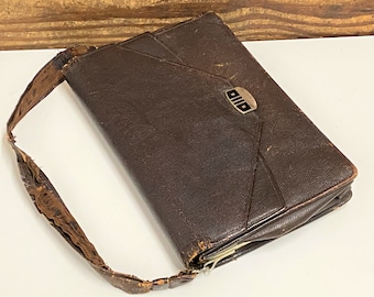 Antique Brown Leather Wallet/Purse, 3 Compartment Wallet, Old Leather Wallet, Antique Leather Handled Purse