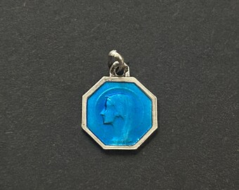 Vintage Dual Blue Enamel Religious Cross Medal of Our Lady of Lourdes ...