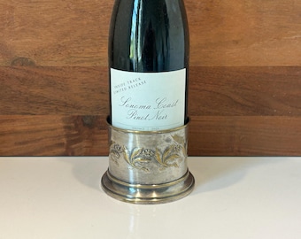 Vintage Metal Wine Holder, Silver Plate Over Brass, Leaf and Berry Motif