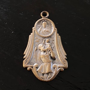 Antique 2 Way St Christopher and Sacred Heart Jesus Religious Medal, Patron Saint of Travelers, Antique Sacred Heart Medal, Catholic Medal