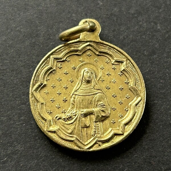 Antique St Theresa of the Child Jesus Religious Medal, St Anthony on the Reverse, The Little Flower Of Jesus Medal, Vintage Catholic Medal