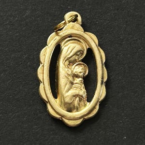 Vintage Madonna and Child Religious Open Cut Pendant, Virgin Mary and Baby Jesus Pendant, Infant of Prague Shrine Souvenir
