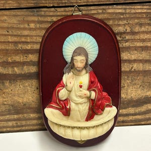 Vintage Jesus Holy Water Font, Catholic Water Font, Sacred Heart Holy Water Font, Wall Mount Water Font, Religious Wall Decor
