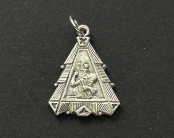 Antique St Christopher Medal, Art Deco St Christopher, Silver Plate, Catholic Medal, Religious Pendant