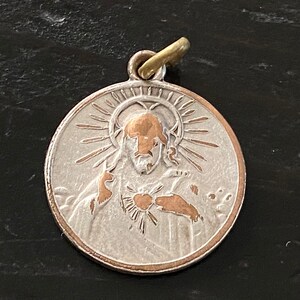 Vintage Sacred Heart of Jesus Religious Medal/Pendant, Bronze Sacred Heart Medal, Our Lady Of My Carmel, Vintage Catholic Medal