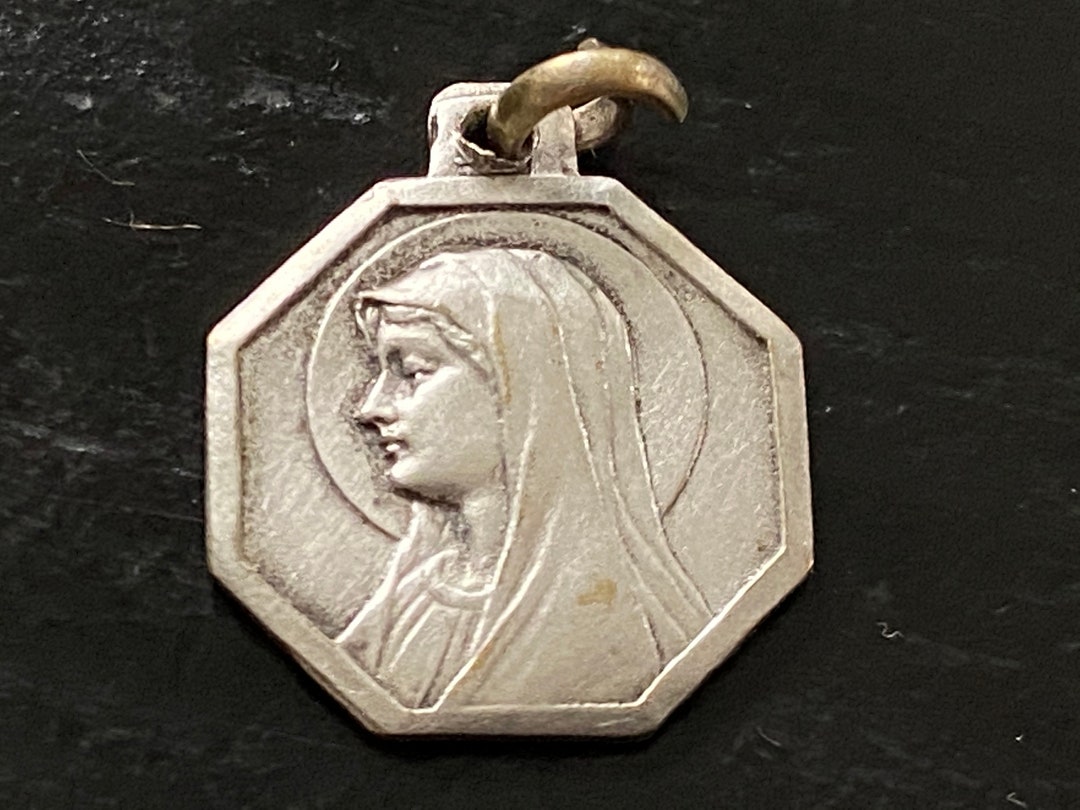 Vintage Our Lady of Lourdes Medal: Silver Plate Blessed Mother ...