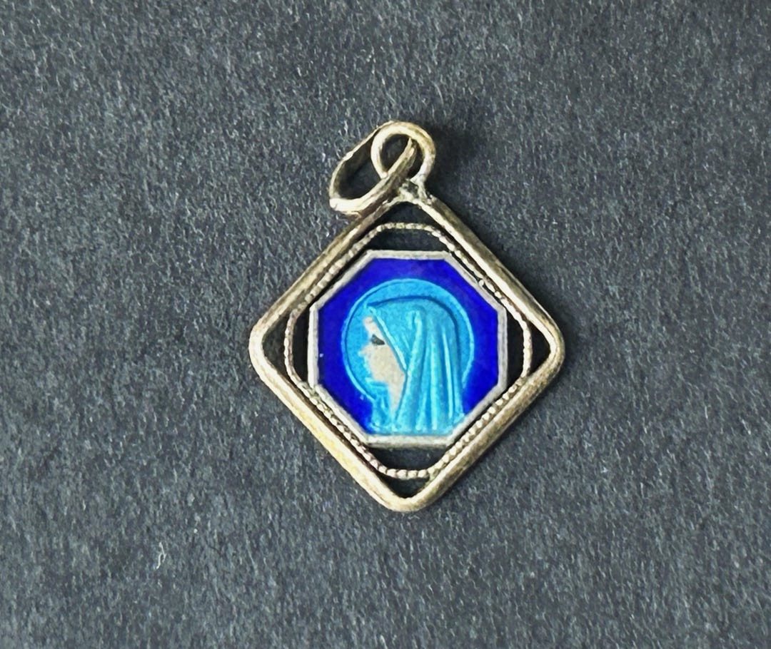 Vintage Blue Enamel Our Lady of Lourdes Medal: Catholic Pendant ...