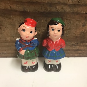 Vintage Girl and Boy Salt and Pepper with Cork Bottoms, Made in Japan,