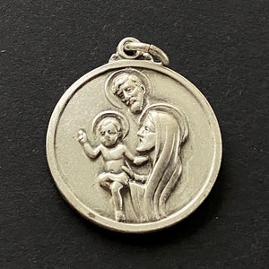 Vintage Holy Family Religious Medal, Mary, Joseph and Jesus Medal, Holy Family Charm, Vintage Catholic Medal,