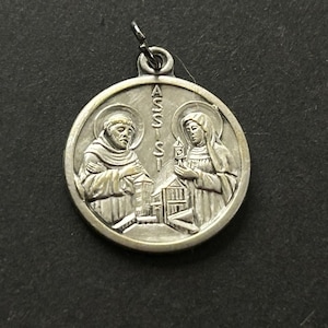 Vintage St Francis of Assisi Religious Medal, Patron Saint of Animals, Antique Catholic Medal, Saint of Ecology, Clara of Assisi Medal