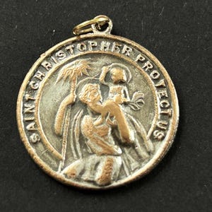 Large Vintage St Christopher Medal, Old St Christopher, Silver Plate Over Bronze, Catholic Medal, Religious Charm Pendant