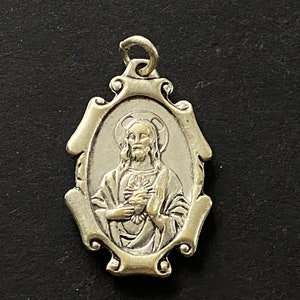 Vintage Sacred Heart Jesus Religious Medal, Our Lady of Mt Carmel on Reverse, Catholic Medal, Jesus Pendant, Vintage Brass Jesus Medal