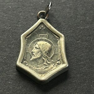 Antique Framed Art Deco Sacred Heart Religious Medal, Sacred Heart Jesus Medal Pendant, Antique Virgin Mary Medal, Art Deco Religious Medal