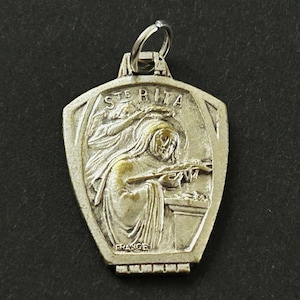 Antique St Rita for Help of the Impossible Causes Medal, Angels of Heaven, Antique St Rita with Guardian Angels Religious Medal/Pendant