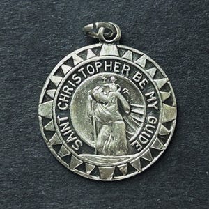 Vintage Sterling Silver St Christopher Medal: Compass Style, Travelers&#39; Patron Saint