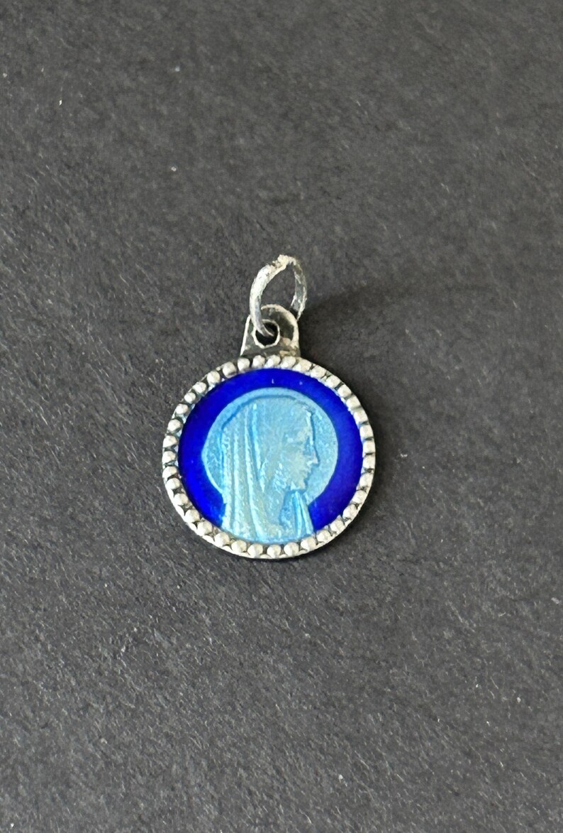 Vintage Dual Blue Enamel Religious Medal of Our Lady of Lourdes ...