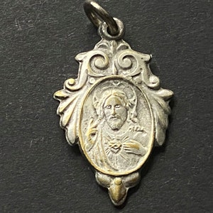 Vintage Sacred Heart Jesus Religious Medal, Our Lady of Mt Carmel on Reverse, Catholic Medal, Jesus Pendant, Vintage Brass Jesus Medal