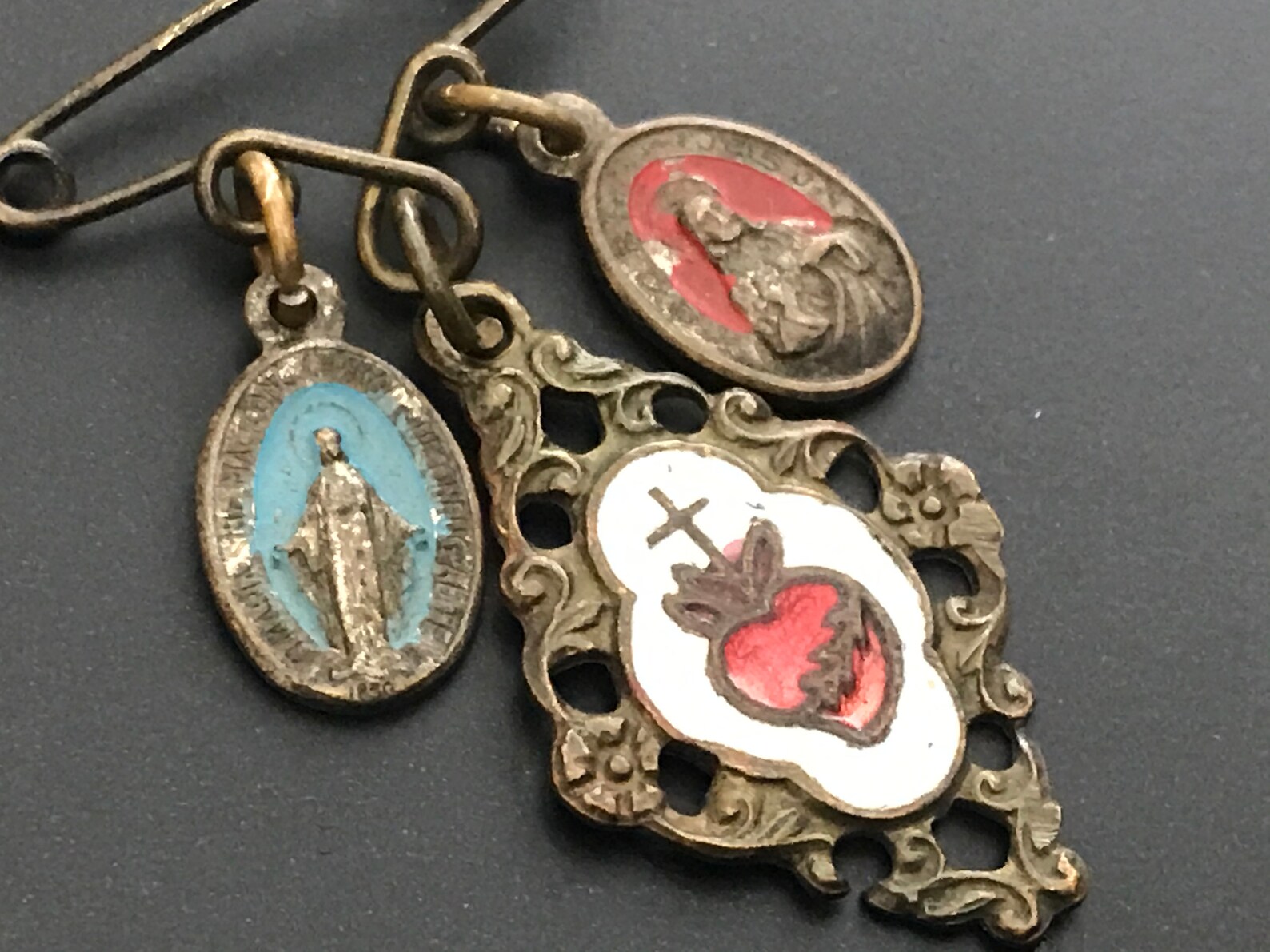 Vintage 3 Old Religious Medals on Old Pin All 3 are Different Etsy