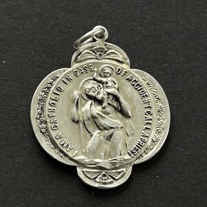 Antique Sterling St Christopher Religious Medal, Raised St Christopher Medal, Patron Saint of Travelers, Sterling Catholic Medal