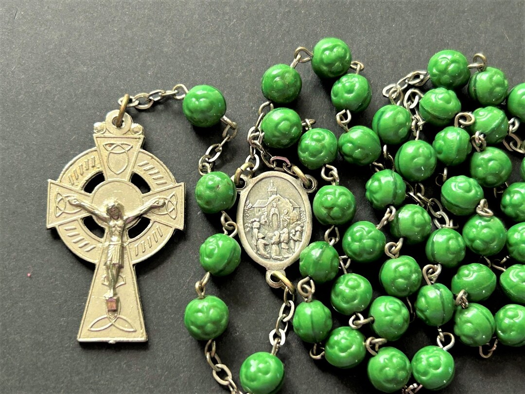 Vintage Celtic Cross Rosary Our Lady of Knock Rosary Green Etsy
