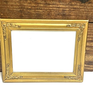 Small Antique Ornate Gold Frame, Gold Gilt Paint with Embellishments on the Corners, Small Antique Rectangle Gold Frame with Glass Front