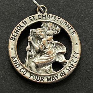 Vintage St Christopher Medal: Silver Plate Religious Pendant
