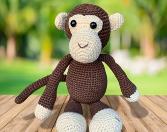 Gehaakte mini-aap knuffel | Amigurumi knuffel aap beeldje | Bruine aap knuffeldier | Knuffel kleine aap | Cadeaus voor babyshowers