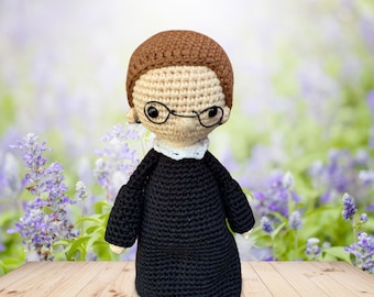 Crochet RBG Doll Plushie Toy | Ruth Bader Ginsburg Doll Plush | Historical Stuffed Toy for Baby Shower | Historical Crocheted Dolls