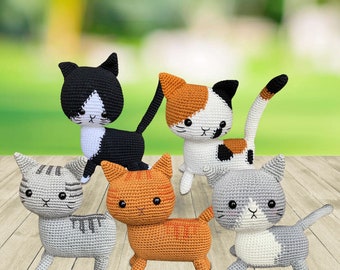 Crochet Cat Stuffed Animals | Orange Tabby Cat Amigurumi | Calico Cat Miniature | Tuxedo Cat Plush | Mini Crochet Cat Gray Tabby | Tiny Cats