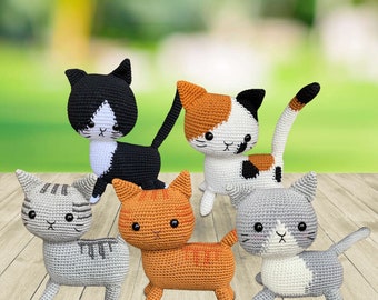 Crochet Cat Stuffed Animals | Orange Tabby Cat Amigurumi | Calico Cat Miniature | Tuxedo Cat Plush | Mini Crochet Cat Gray Tabby | Tiny Cats