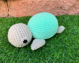 Crochet Sea Turtle Stuffed Animal, Small Amigurumi Turtle Figurine, Miniature Turtle Soft Toy, Cute Turtle Plushie, Gifts for Baby Shower