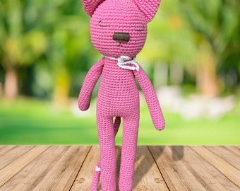 Crochet Pink Cat Doll | Amigurumi Cat Plushie | Realistic Cat Plush Toy | Cute Cat Gift for Cat Lovers | Baby Shower & Birthday Gift