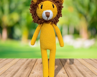 Peluche a forma di leone fatto a mano all'uncinetto per la decorazione della cameretta dei bambini, morbido leone amigurumi, regalo per baby shower, adorabile compagno di safari in miniatura