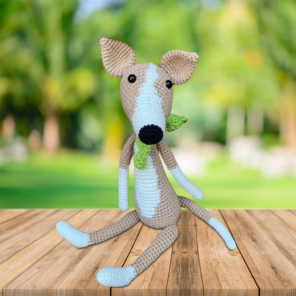 Miniature Italy Greyhound Plush Toy, Amigurumi Greyhound Crochet Toy, Mini Greyhound Figurine, Greyhound Plushie, Stuffed Whippet Soft Toy