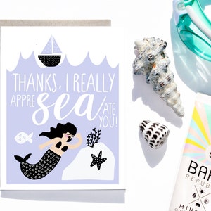 Thanks I Really AppreSEAate You / Modern Mermaid Thank You Card - Handmade