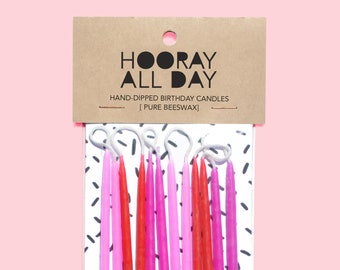 Hand-Dipped 100% Pure Beeswax Birthday Candles - Pinks - Set of 12