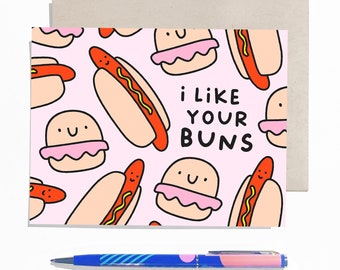 I Like Your Buns - Modern Foodie Love and Romance Card