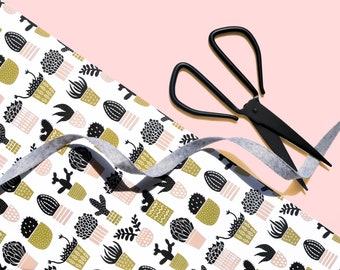 Modern Succulent Gift Wrap / Wrapping Paper Sheet - Blush and Mustard - Fun Geometric Scandinavian Pattern