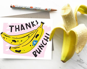 Modern Thank You Card / “Thanks a Bunch” - with Kraft Envelope A2 5.5" x 4.25" - Handmade