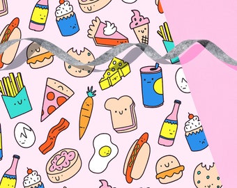 Snack Time Wrapping Paper Sheet / 29" x 20" Sheet / Gift Wrap / Cute