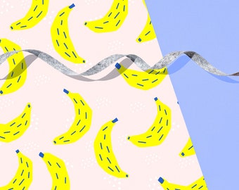 Bananans Gift Wrap 29" x 20" Sheet  / Wrapping Paper Sheet / Modern Scandinavian Pattern for the Holidays, Christmas, Birthdays
