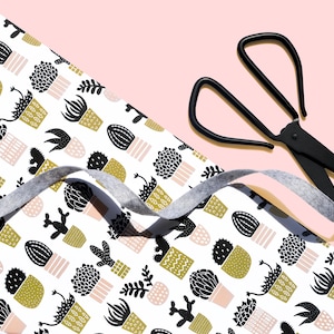 Modern Mustard Succulent Gift Wrap 29" x 20" Sheet  / Wrapping Paper Sheet / Modern Scandinavian Pattern for Holidays, Christmas, Birthdays