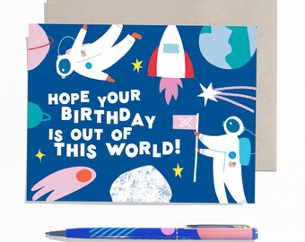 Out of This World - Modern Space Themed Birthday Card