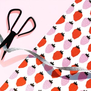 Strawberry Gift Wrap 29" x 20" Sheet  / Wrapping Paper Sheet / Modern Scandinavian Pattern for the Holidays, Christmas, Birthdays