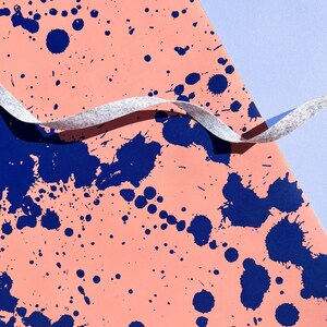 Splatter Gift Wrap 29" x 20" Sheet in Coral and Navy  / Wrapping Paper Sheet / Modern / Christmas & Holidays / Midcentury Abstract