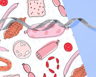 Charcuterie Meat Gift Wrap 29" x 20" Sheet  / Wrapping Paper Sheet