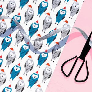 Christmas Owls Gift Wrap 29" x 20" Sheet  / Wrapping Paper Sheet / Modern Scandinavian Pattern for the Holidays, Christmas