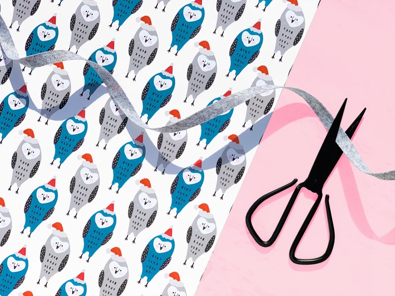 Christmas Owls Gift Wrap 29 X 20 Sheet / Wrapping Etsy