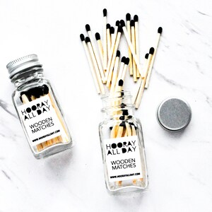 Black Tipped Wooden Matches in Glass Bottle with Strike Strip / Perfect for Around the House or as Gifts, Wedding Favors and More