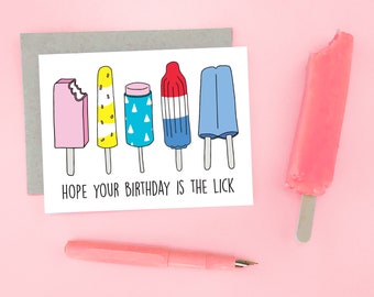 Modern Popsicle Birthday Card / Funny / “Hope Your Birthday Is the Lick” / Kraft Envelope / Handmade in California / Humor